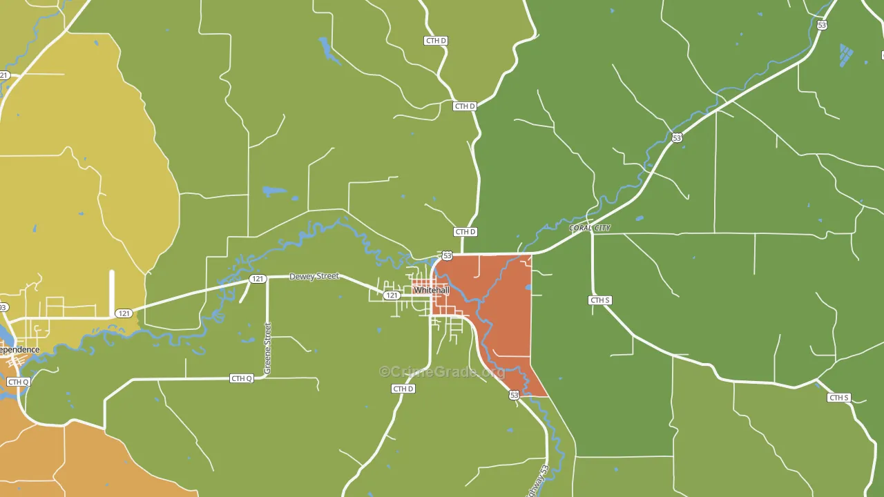 Whitehall, WI Map of Burglary Rates