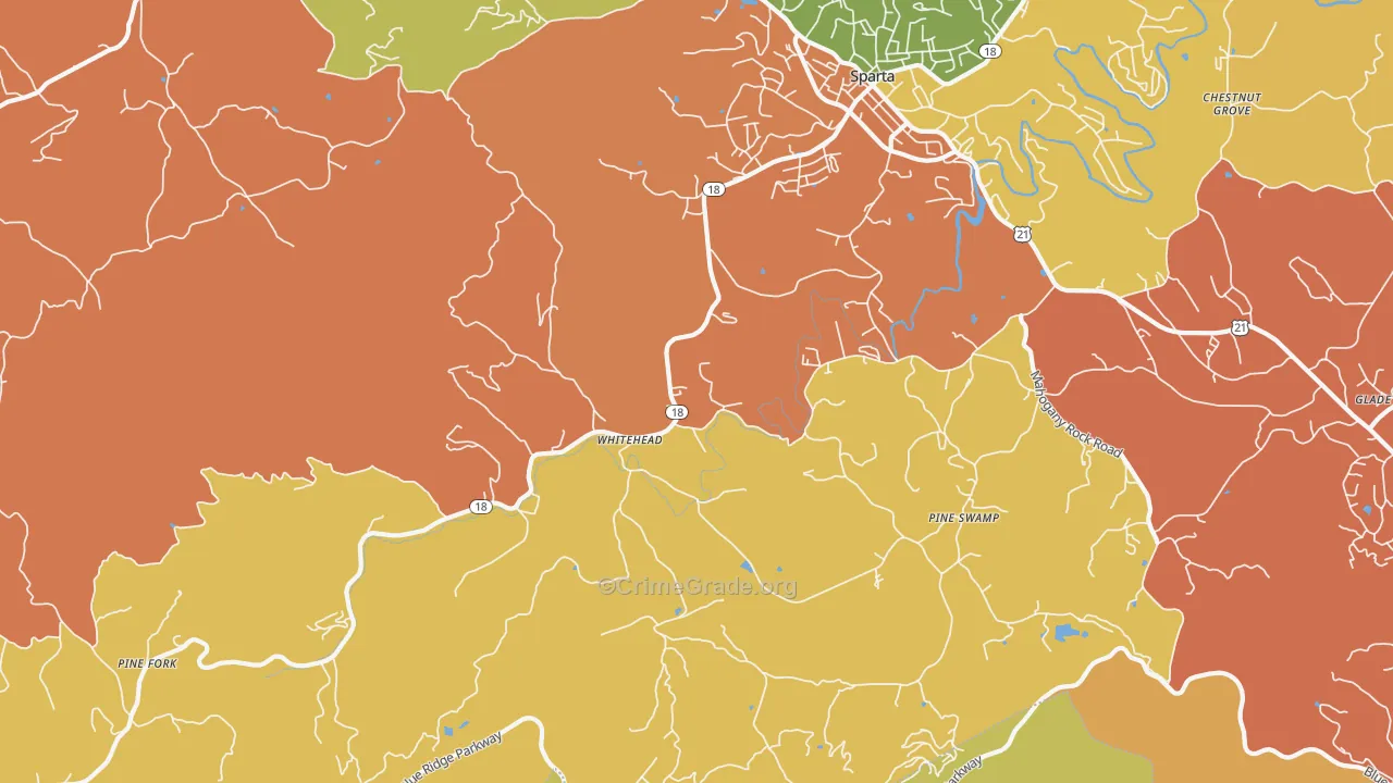Whitehead, NC Map of Burglary Rates