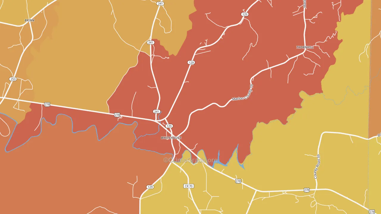 Whitehouse, AL Map of Burglary Rates