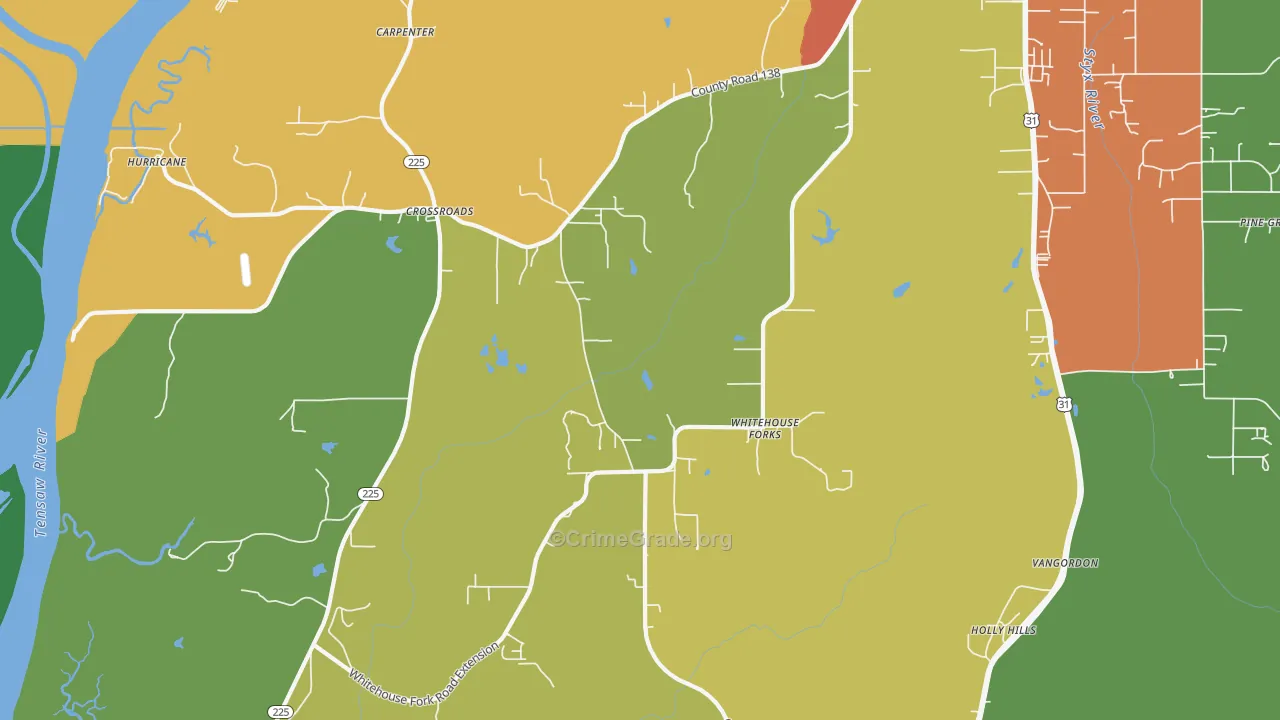 Whitehouse Forks, AL Map of Burglary Rates