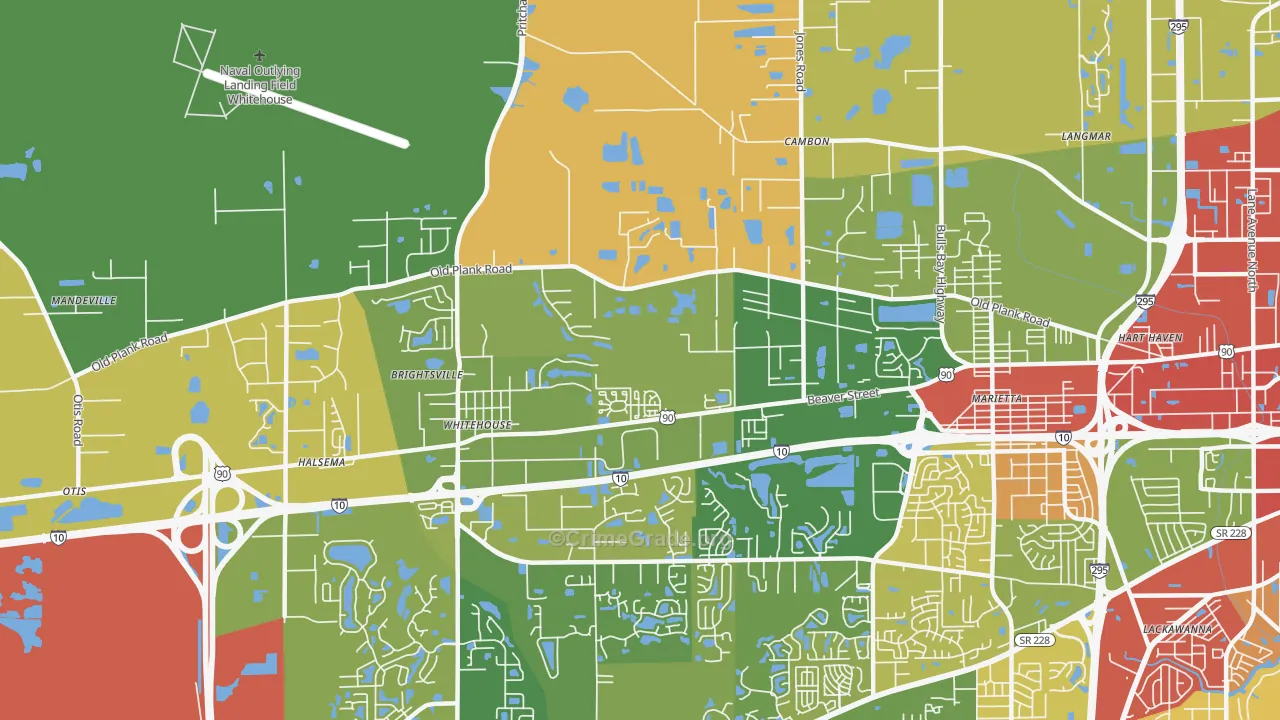 Whitehouse, Jacksonville, FL Map of Burglary Rates