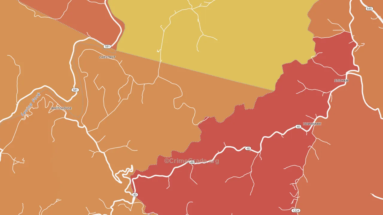 Whitehouse, KY Map of Burglary Rates