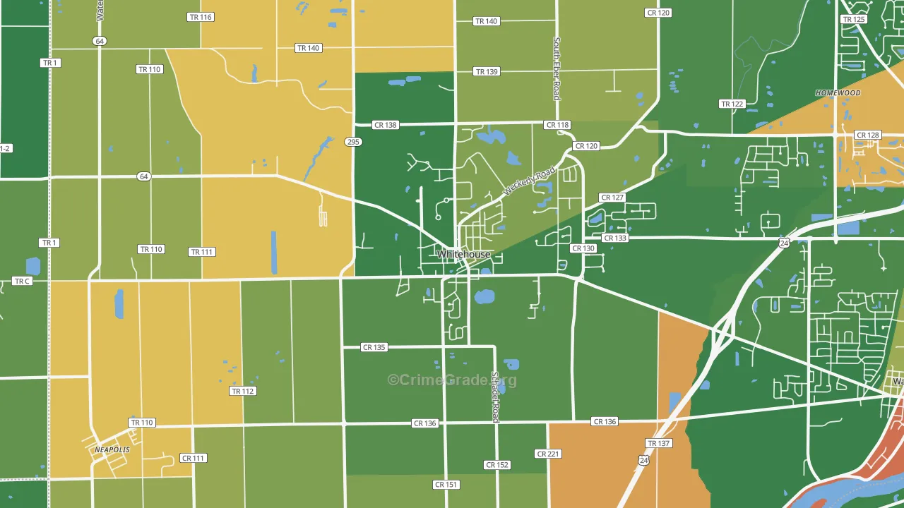 Whitehouse, OH Map of Burglary Rates
