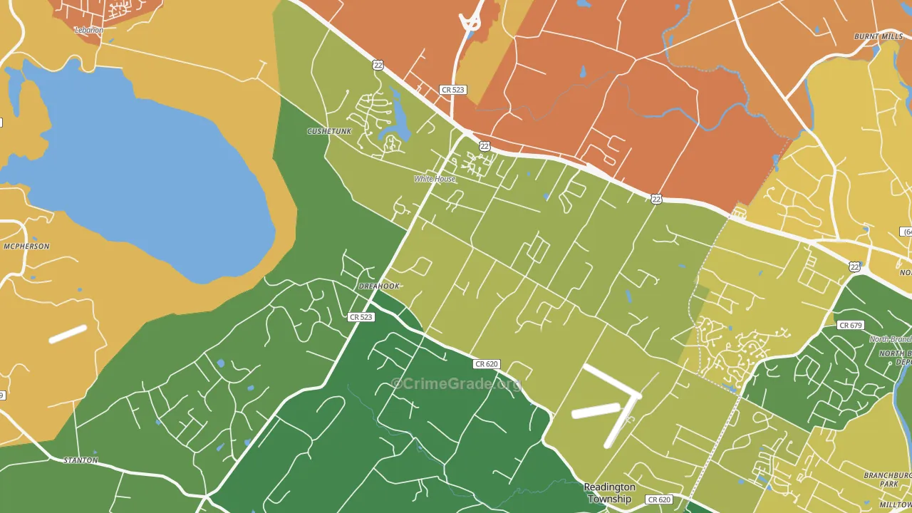 Whitehouse Station, NJ Map of Burglary Rates