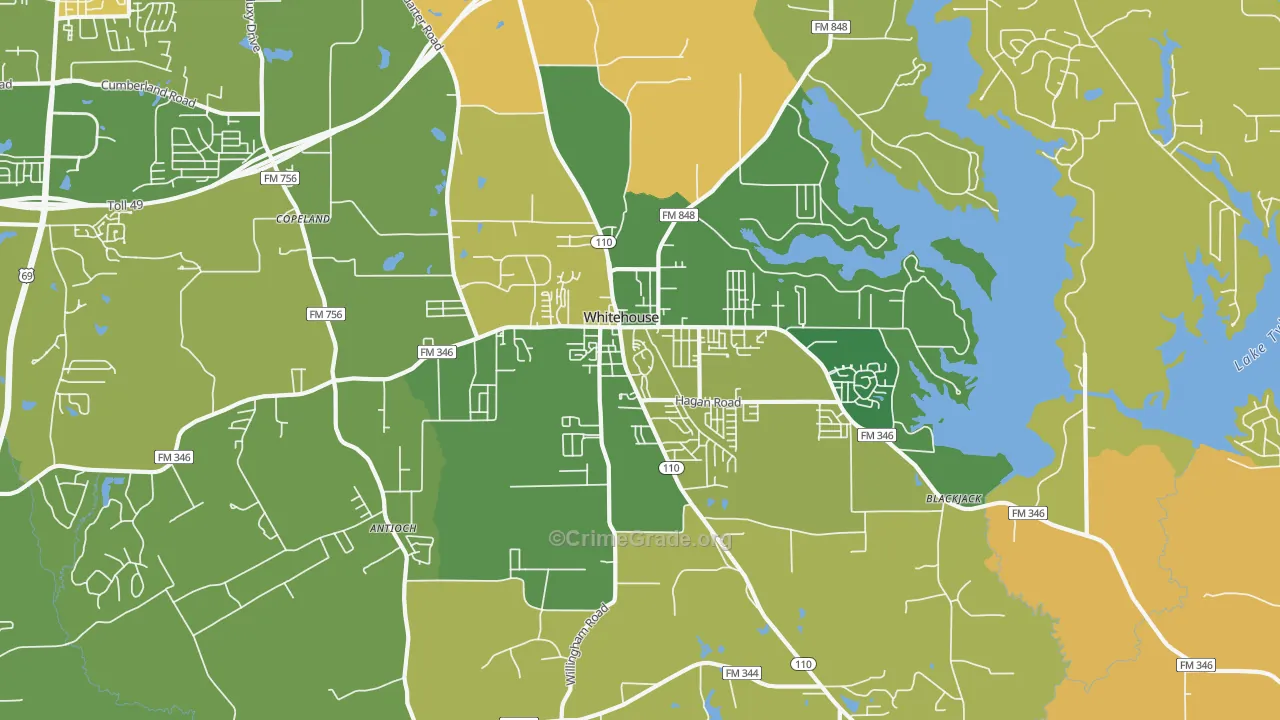 Whitehouse, TX Map of Burglary Rates