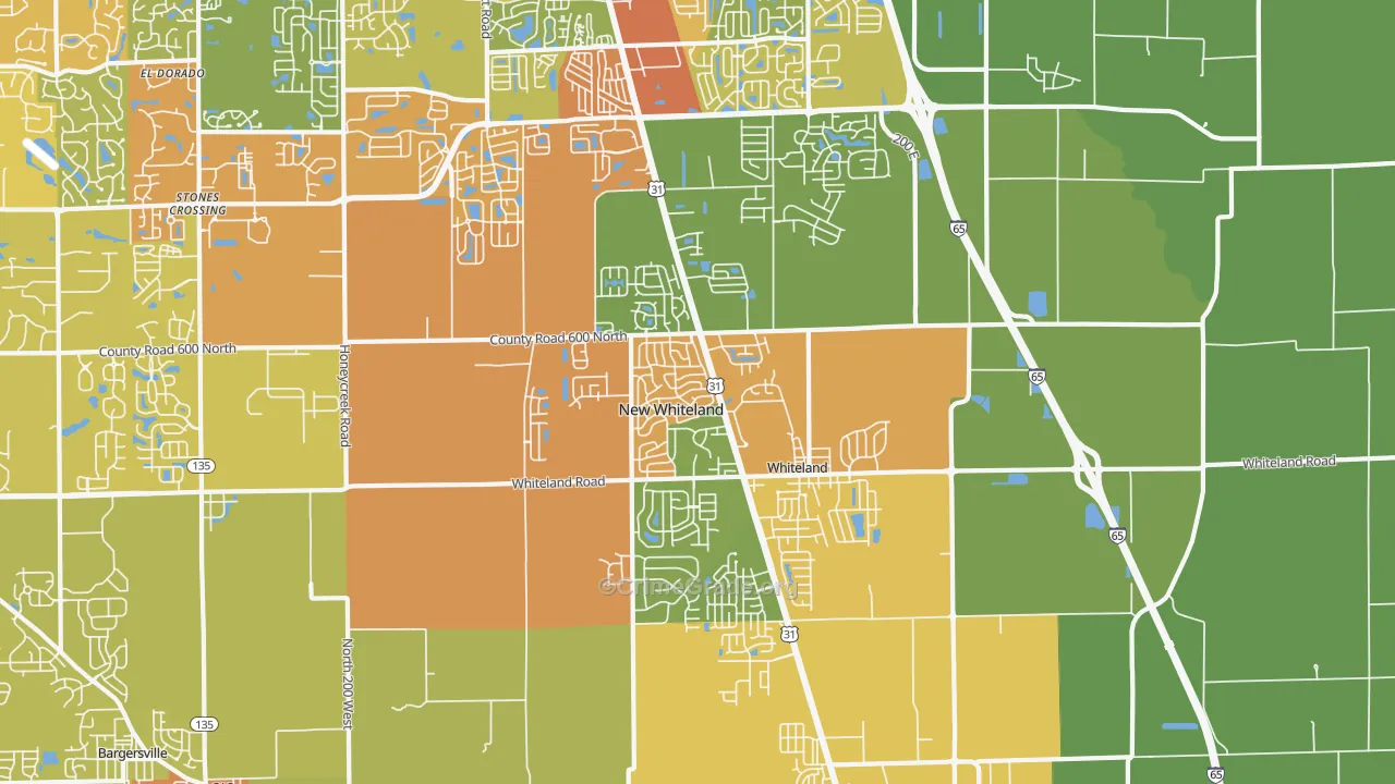 Whiteland, IN Map of Burglary Rates