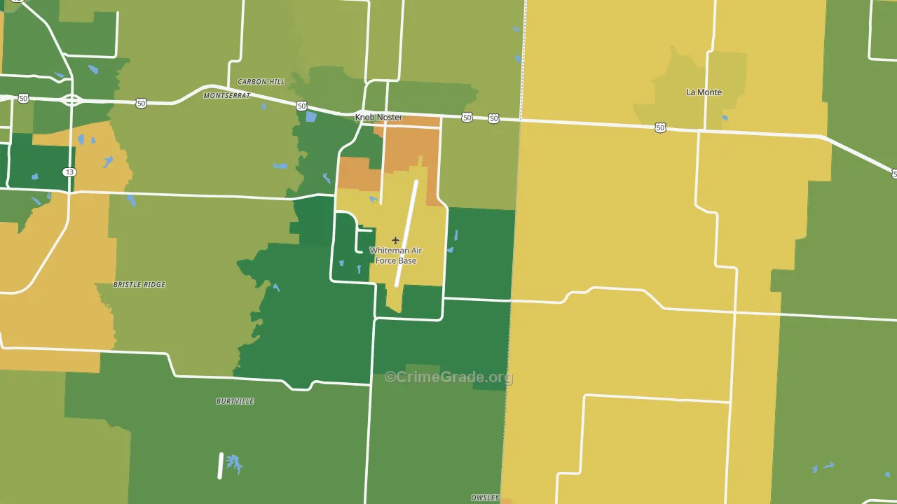 Whiteman Air Force Base, MO Map of Burglary Rates