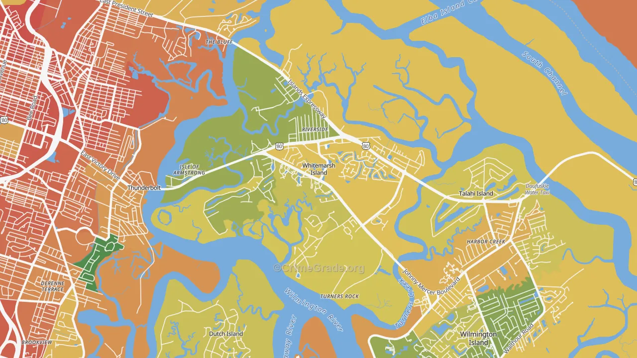 Whitemarsh Island, GA Map of Burglary Rates