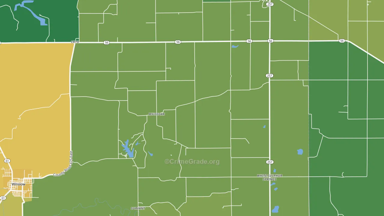 Whiteoak, IN Map of Burglary Rates