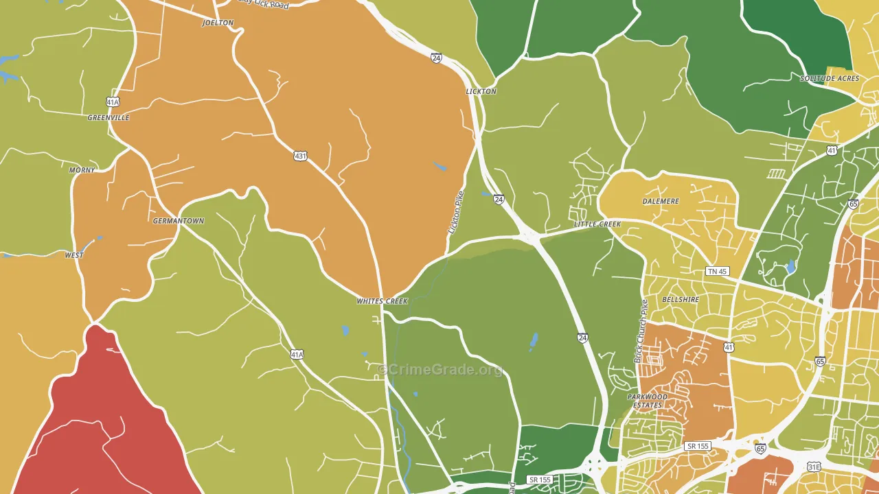 Whites Creek, TN Map of Burglary Rates