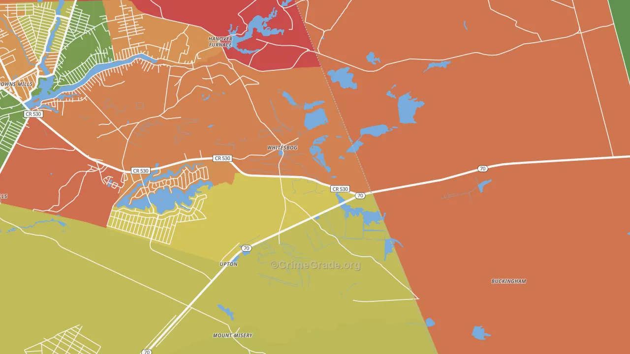 Whitesbog, NJ Map of Burglary Rates