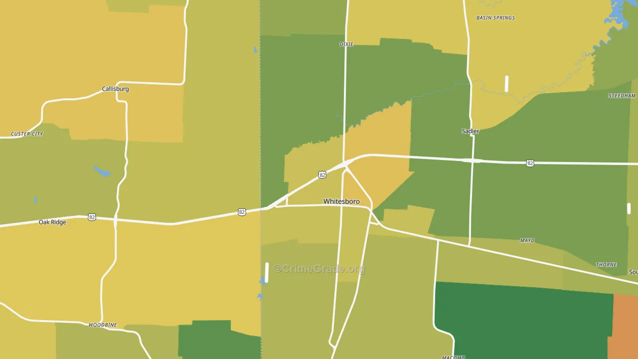 Whitesboro, TX Map of Burglary Rates