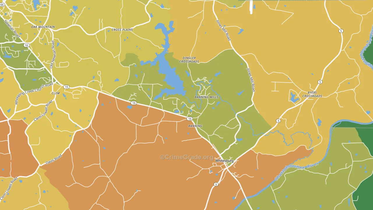 Whitesburg, GA Map of Burglary Rates