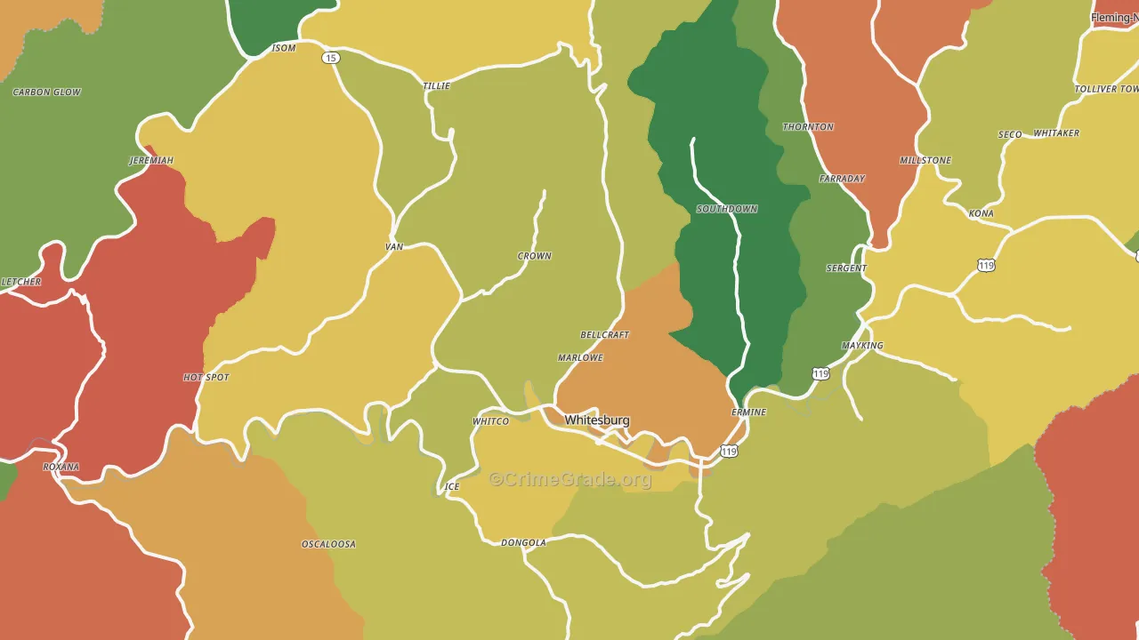 Whitesburg, KY Map of Burglary Rates