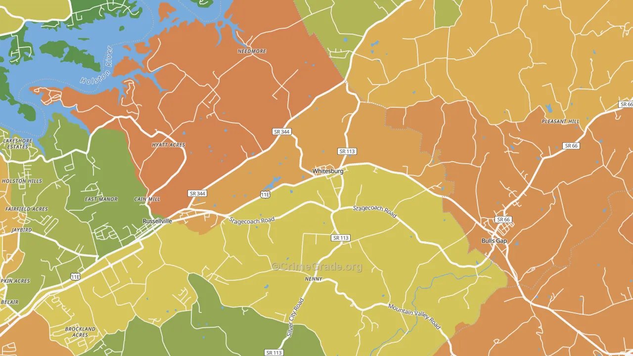 Whitesburg, TN Map of Burglary Rates