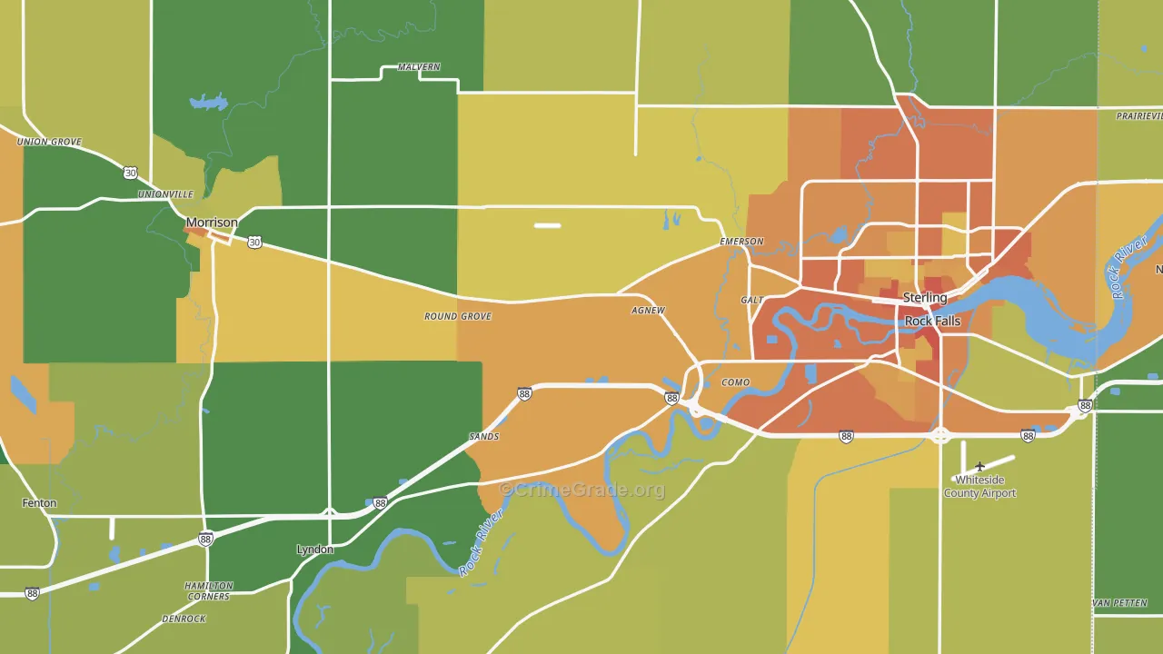 Whiteside County, IL Map of Burglary Rates