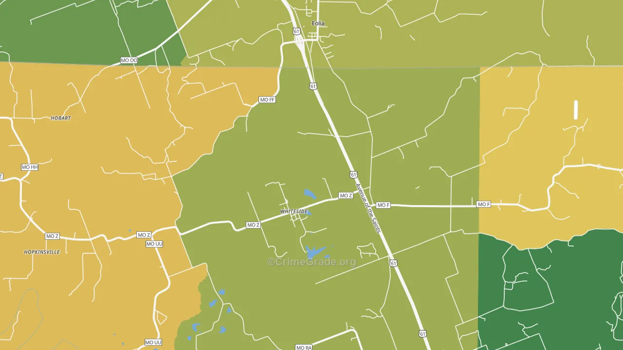 Whiteside, MO Map of Burglary Rates