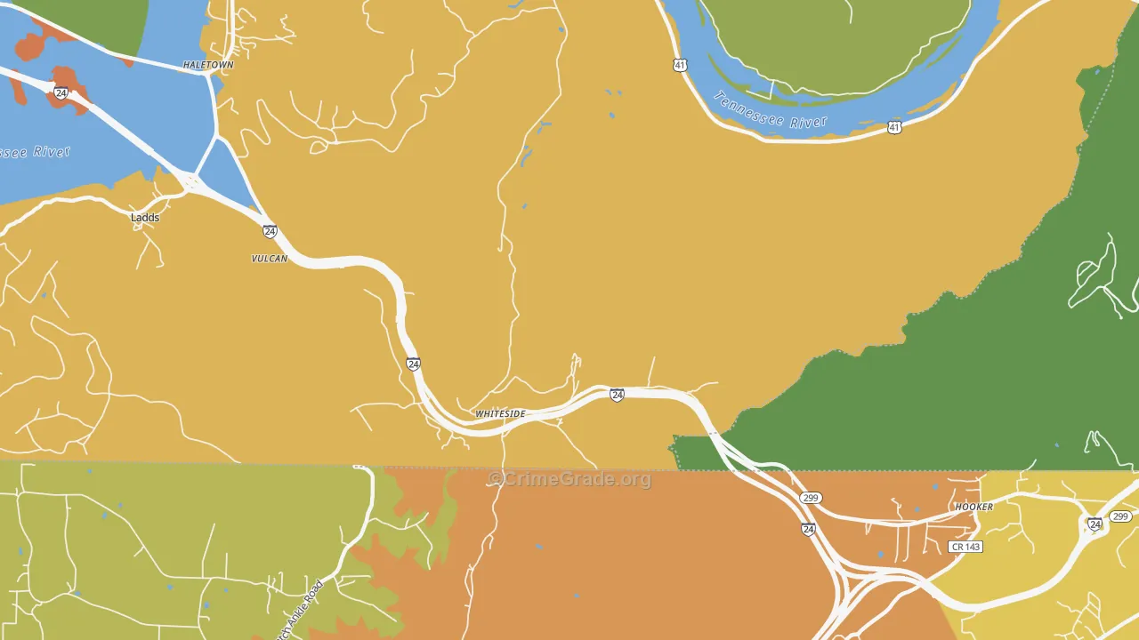 Whiteside, TN Map of Burglary Rates