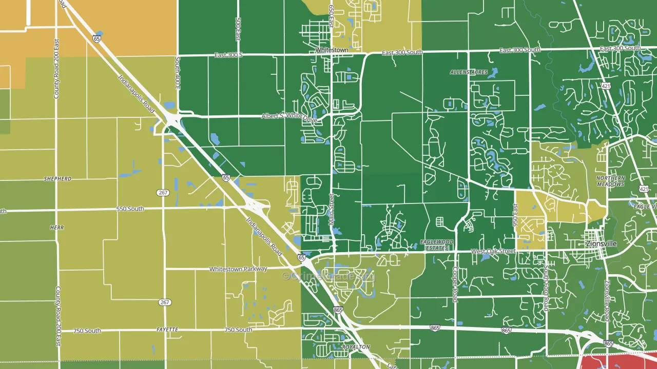Whitestown, IN Map of Burglary Rates