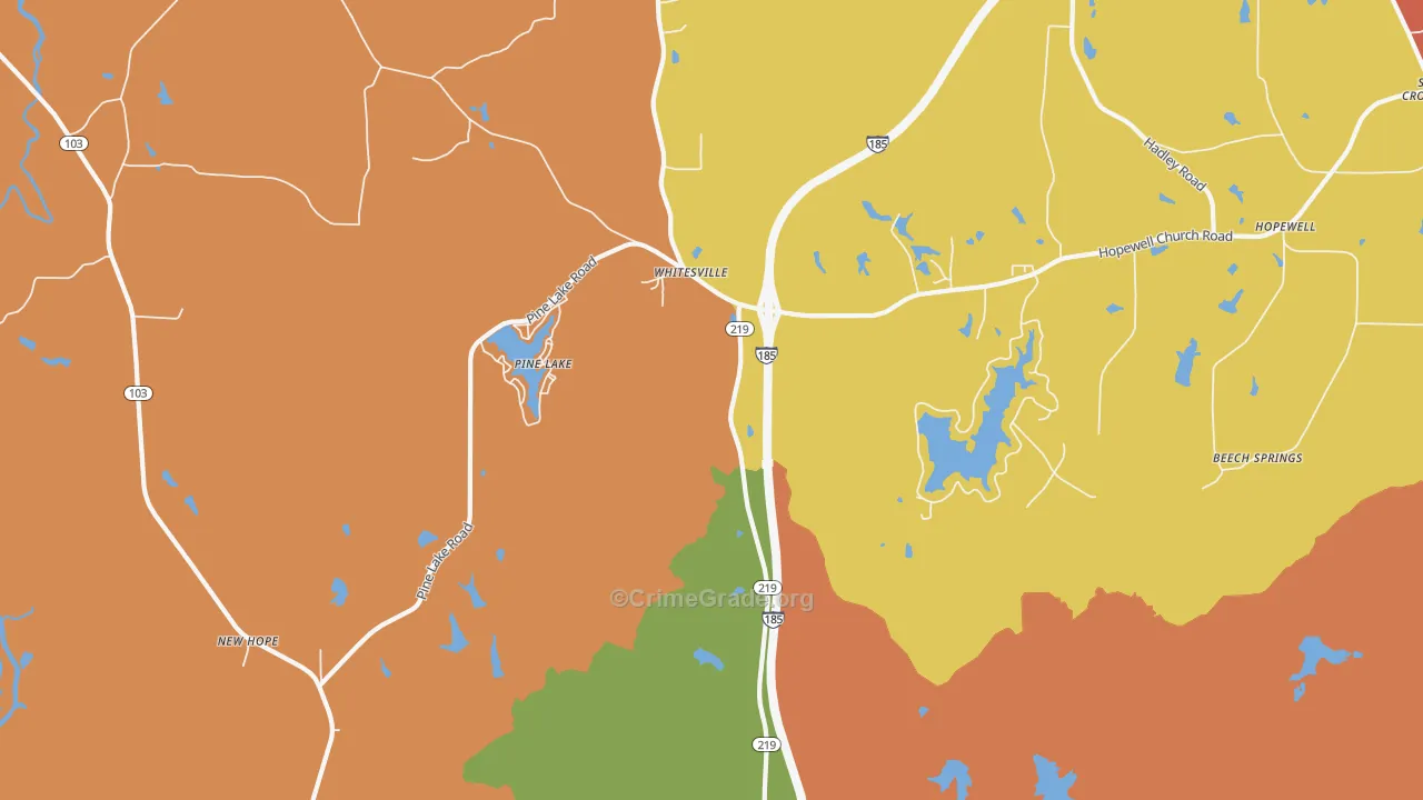 Whitesville, GA Map of Burglary Rates