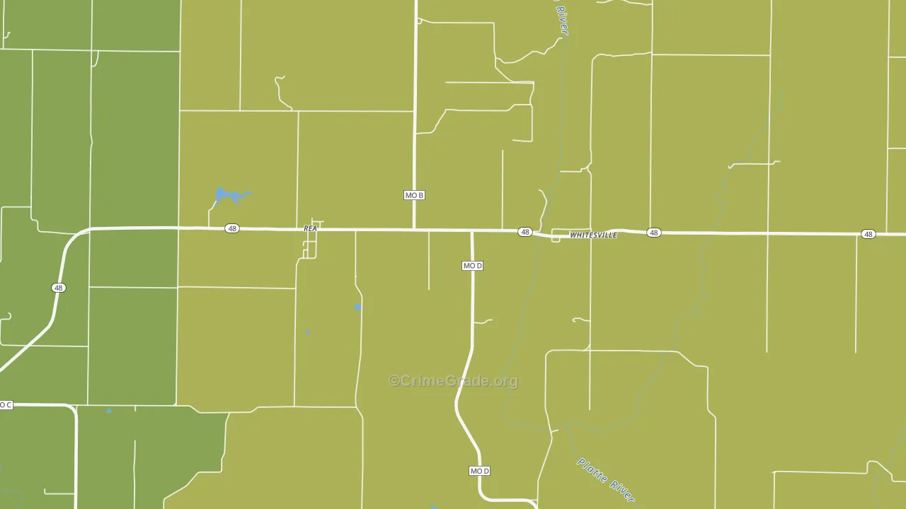 Whitesville, MO Map of Burglary Rates