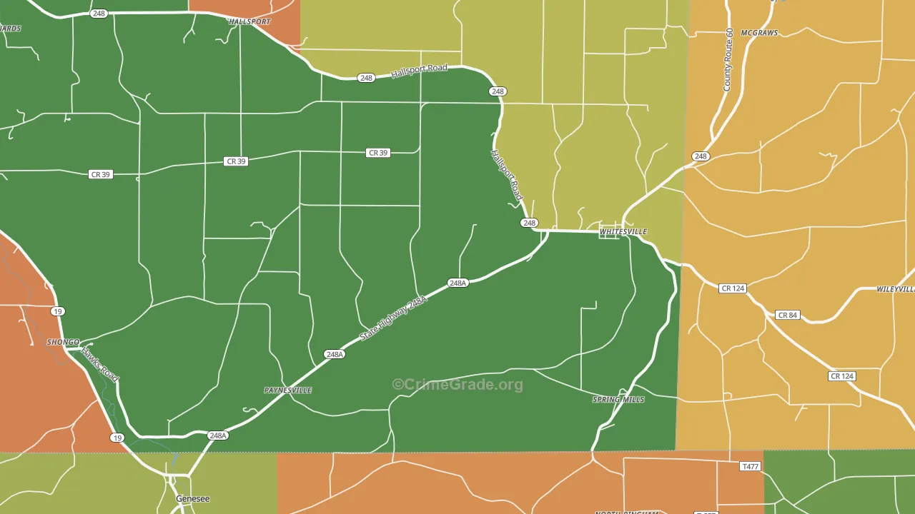 Whitesville, NY Map of Burglary Rates