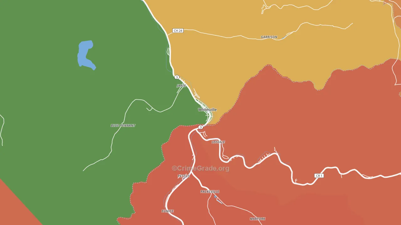 Whitesville, WV Map of Burglary Rates