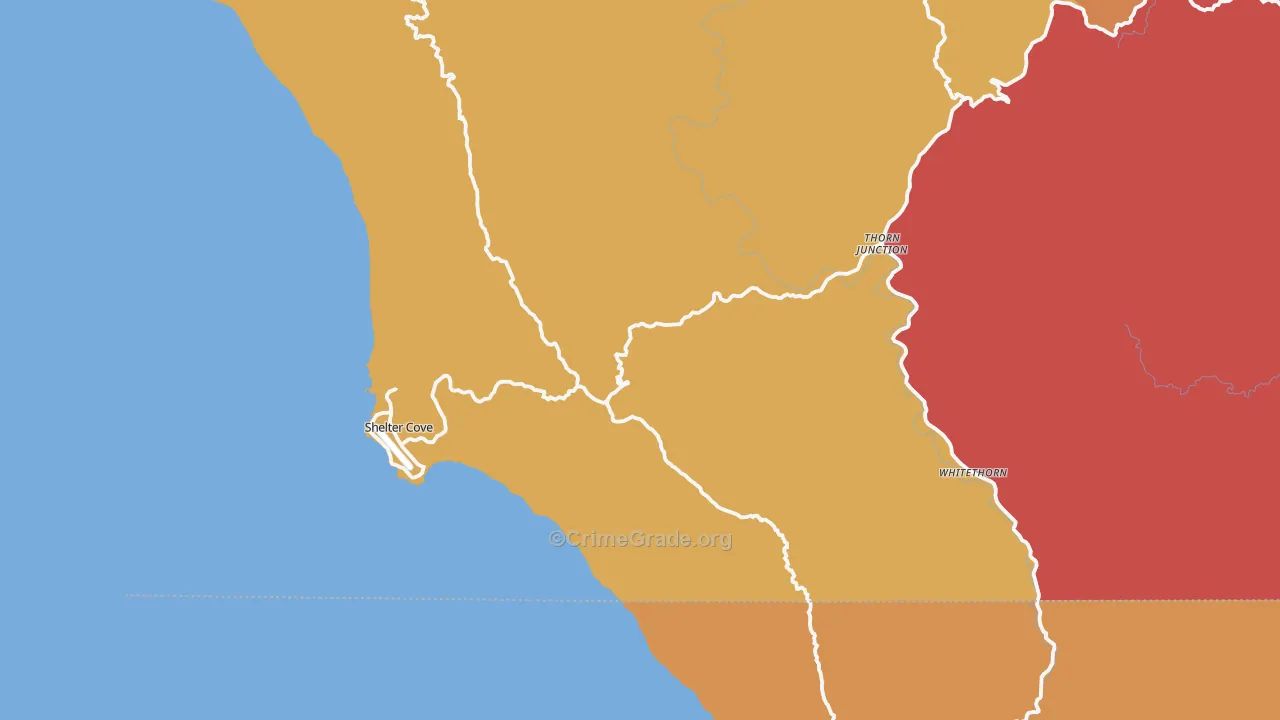 Whitethorn, CA Map of Burglary Rates