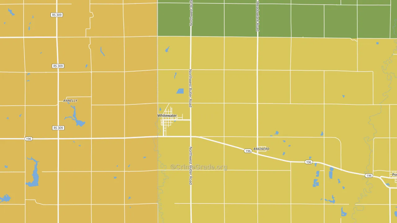 Whitewater, KS Map of Burglary Rates