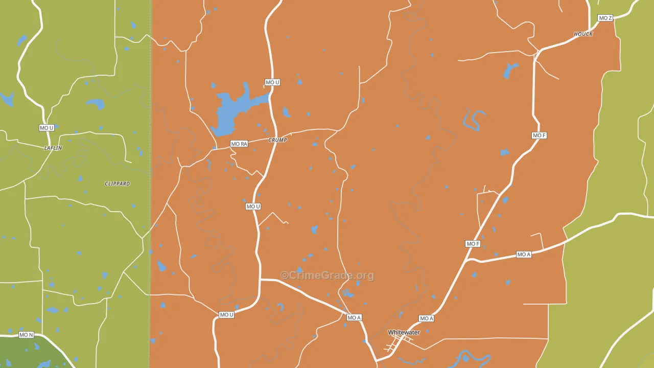 Whitewater, MO Map of Burglary Rates