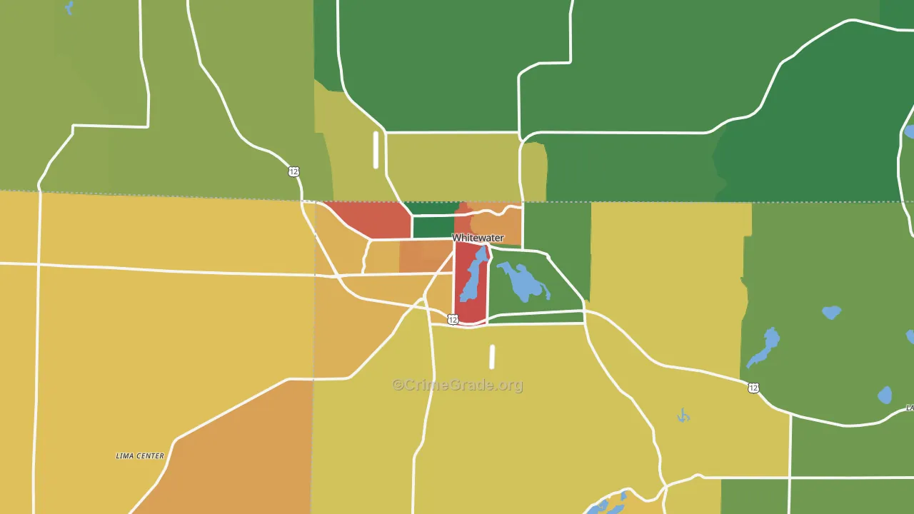 Whitewater, WI Map of Burglary Rates