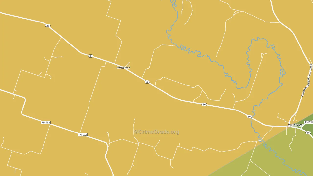 Whiteway, TX Map of Burglary Rates