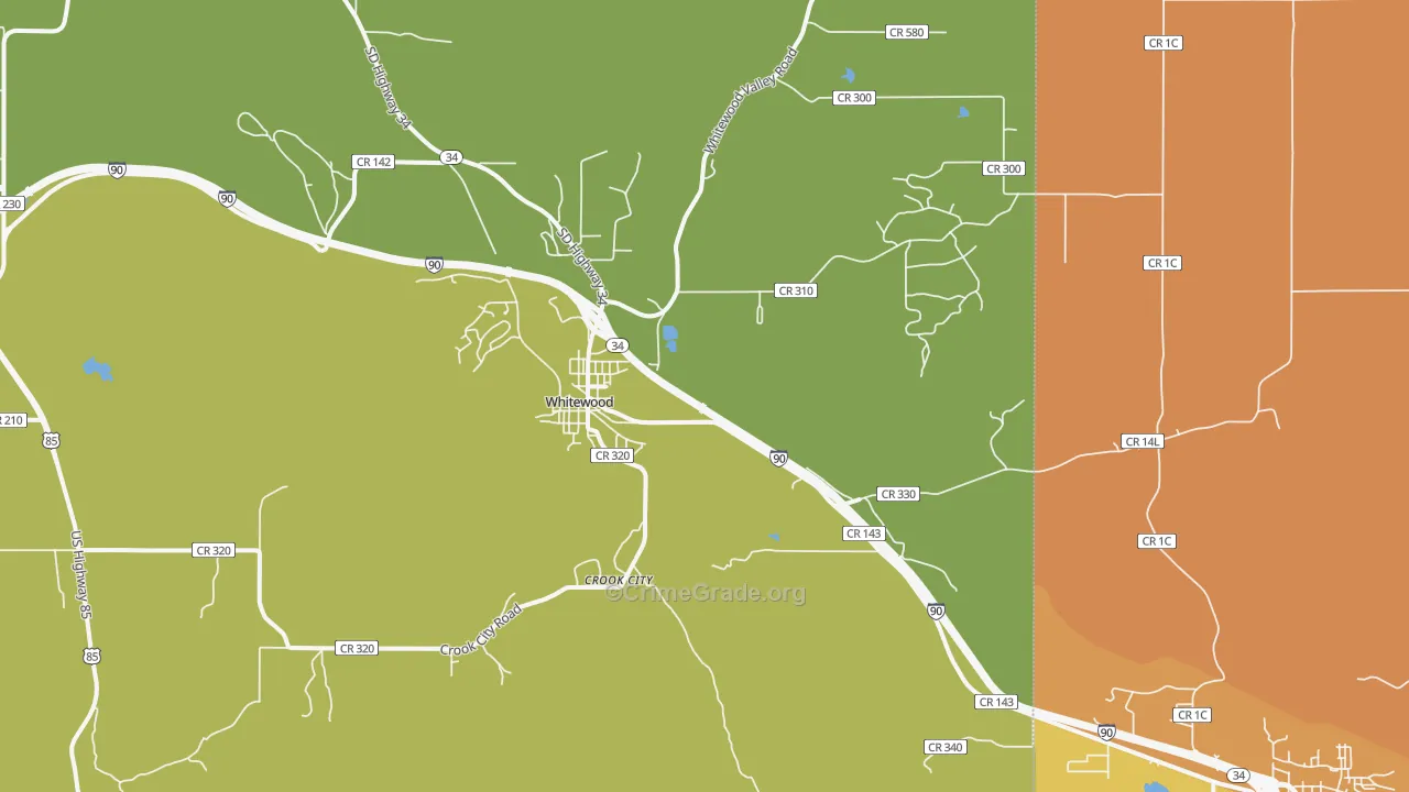 Whitewood, SD Map of Burglary Rates