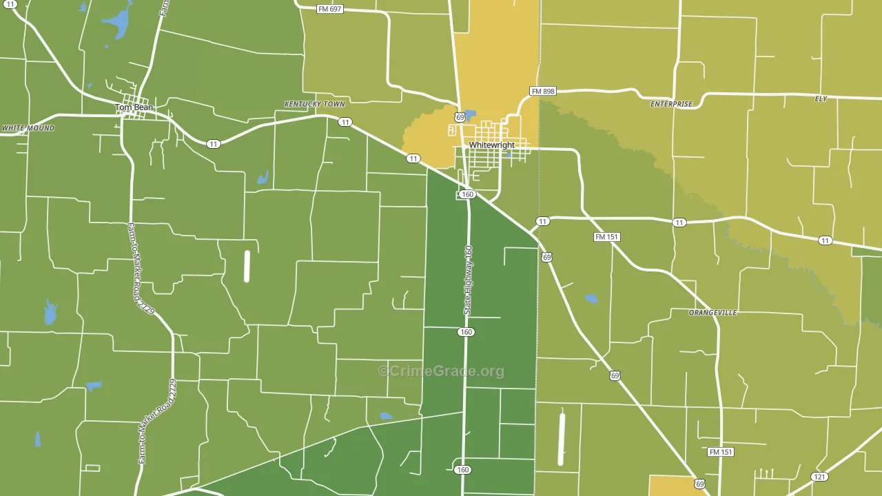 Whitewright, TX Map of Burglary Rates