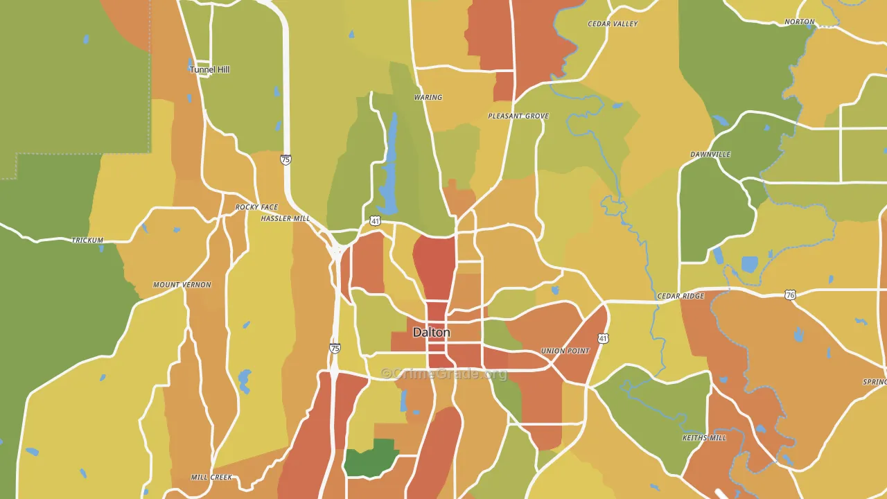 Whitfield County, GA Map of Burglary Rates