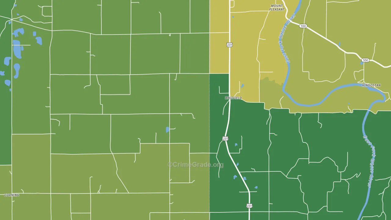 Whitfield, IN Map of Burglary Rates