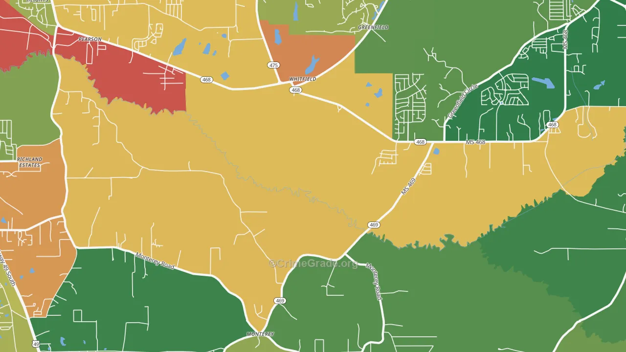 Whitfield, MS Map of Burglary Rates