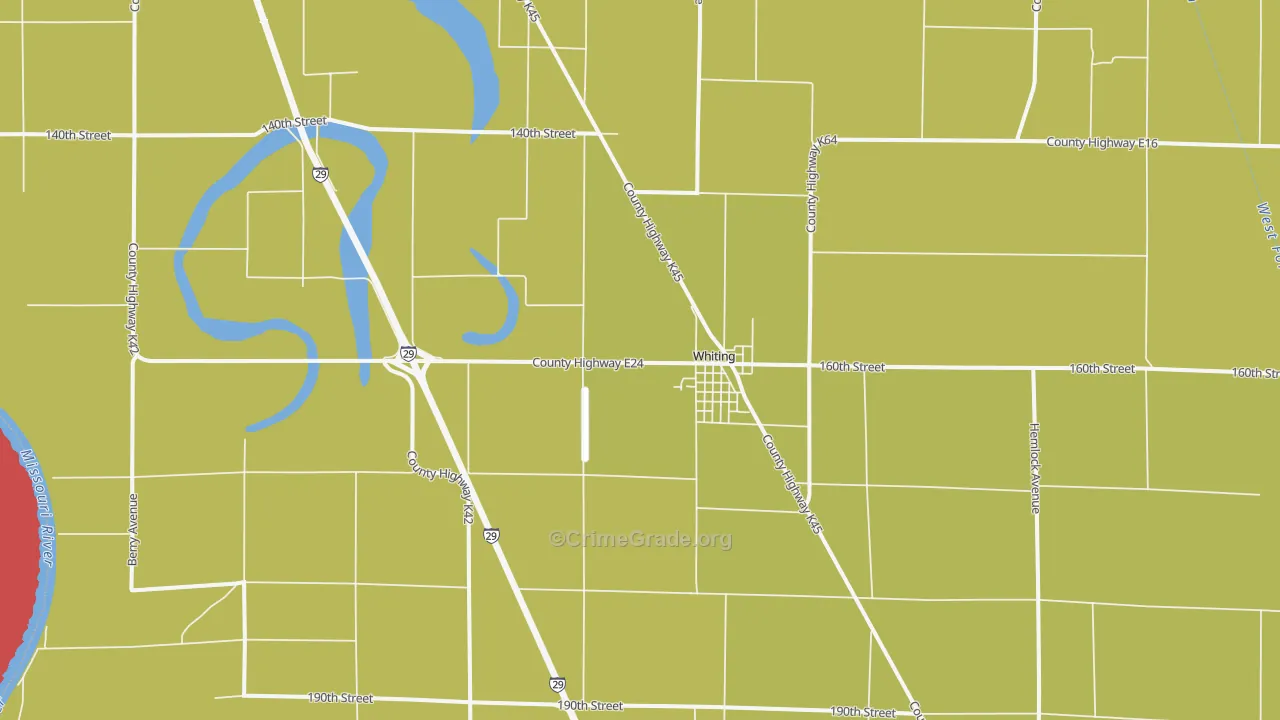 Whiting, IA Map of Burglary Rates