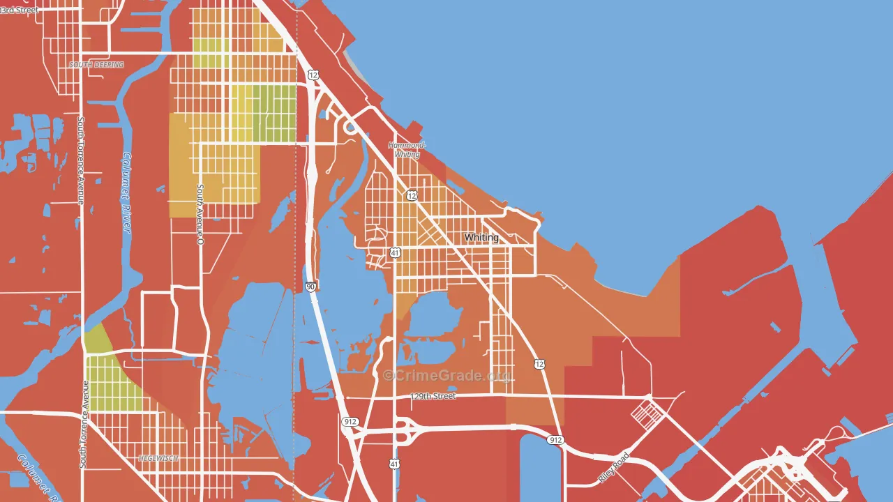 Whiting, IN Map of Burglary Rates