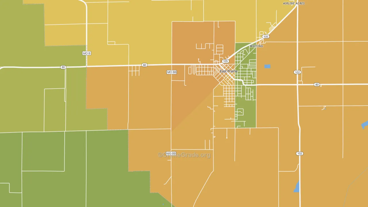 Whiting, MO Map of Burglary Rates