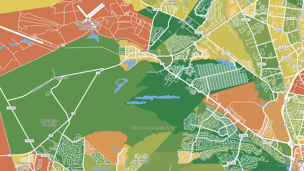 Whiting, NJ Map of Burglary Rates