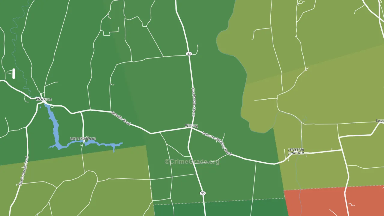 Whiting, VT Map of Burglary Rates