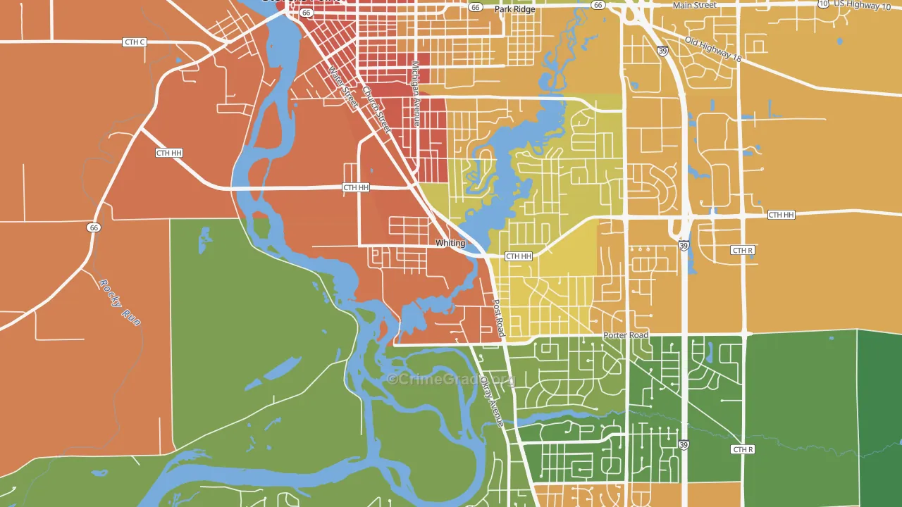Whiting, WI Map of Burglary Rates