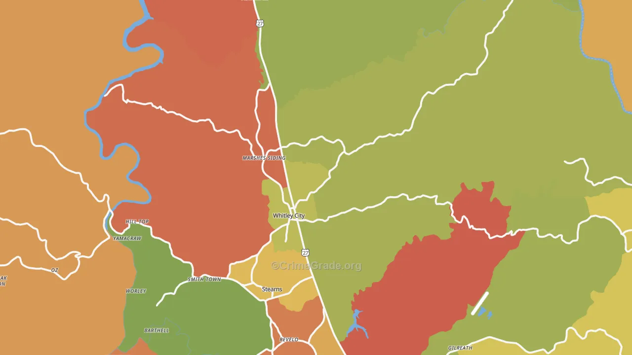 Whitley City, KY Map of Burglary Rates