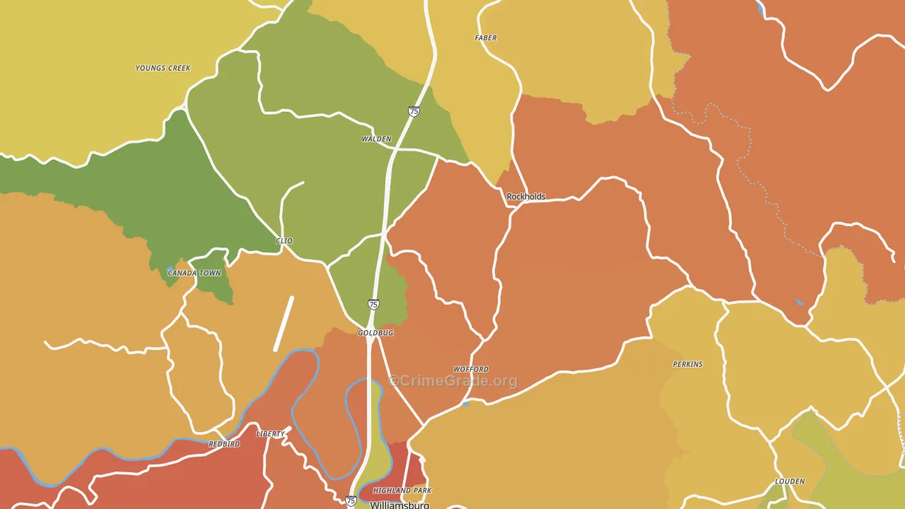 Whitley County, KY Map of Burglary Rates