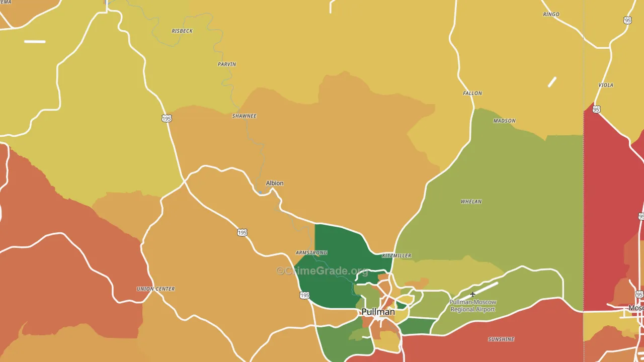 Whitman County, WA Map of Burglary Rates