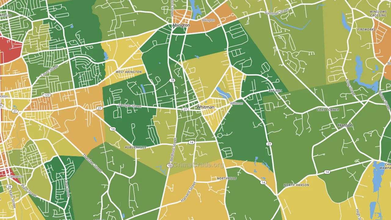 Whitman, MA Map of Burglary Rates
