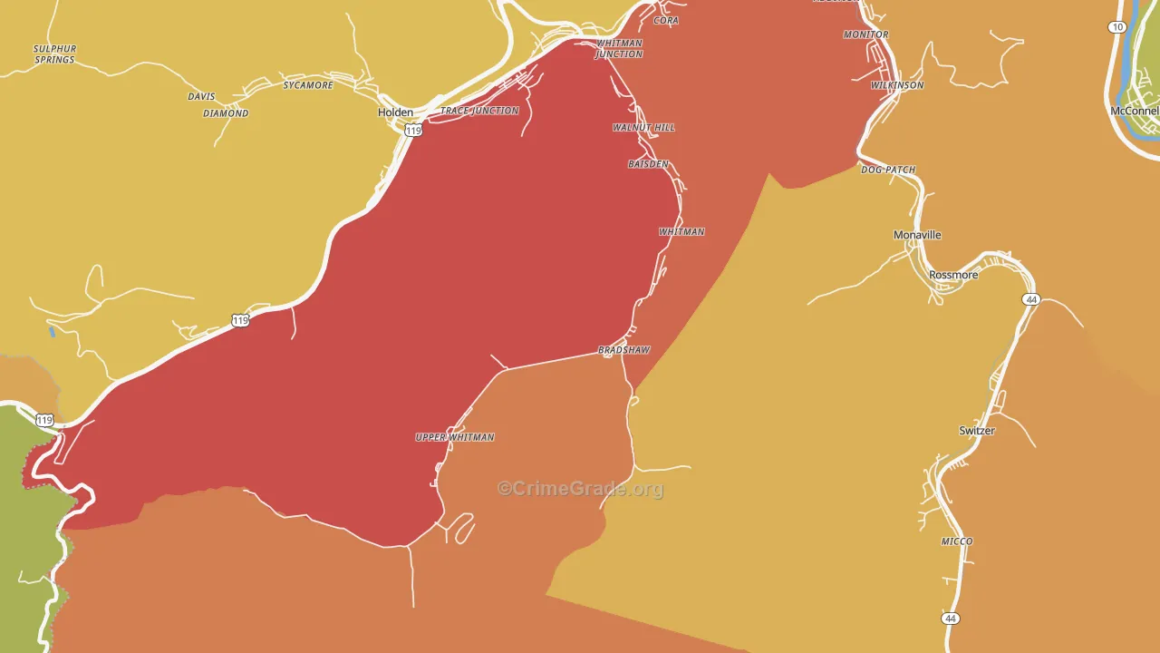 Whitman, WV Map of Burglary Rates