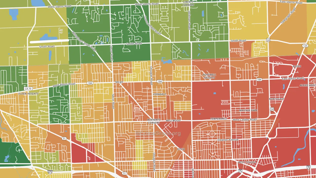 Whitmer-Trilby, Toledo, OH Map of Burglary Rates