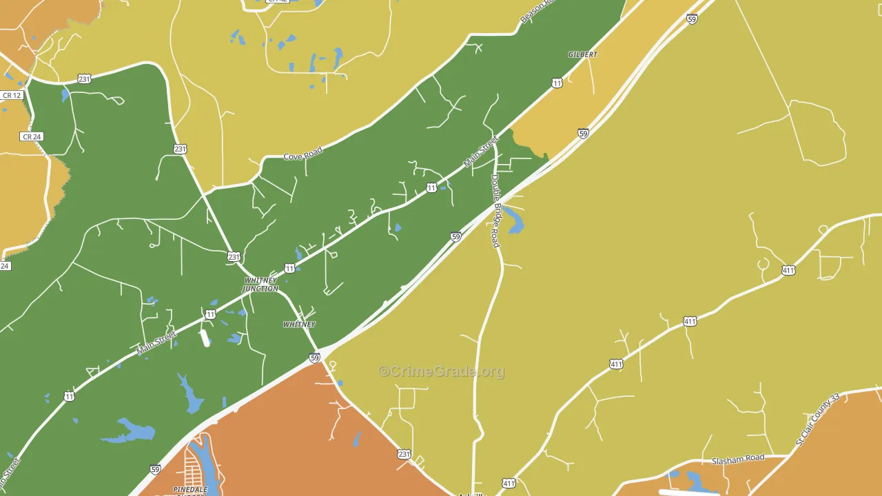 Whitney, AL Map of Burglary Rates